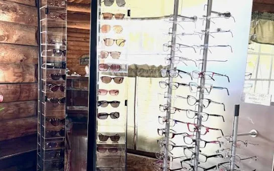 Display racks of eyeglasses at Greenacres Eye Associates