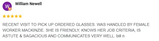 A 5-star google review of Greenacres Eye Associates praising the excellent communication